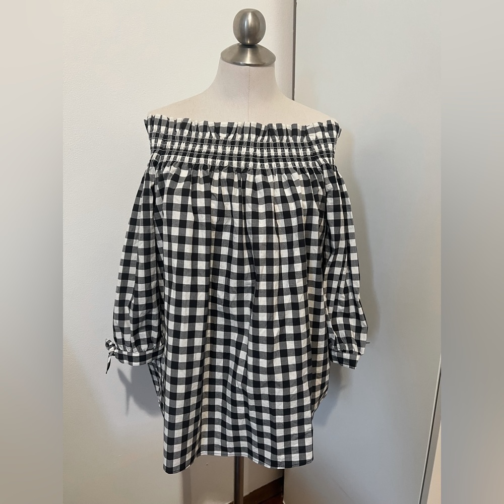 Kate Spade Gingham Off the Shoulder Top Blouse